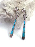 VTG Sterling Silver Turquoise Inlay Dangle Post Earrings (E010)