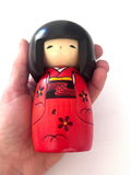 Usaburo Kokeshi Doll - Red Kimono Wooden Doll 5.70 Inches