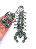 Vintage Navajo Sterling Silver Nevada Turquoise Squash Blossom Set