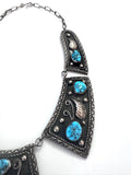 Vintage Navajo/ Native American Sterling Silver & Turquoise Bib Collar Necklace (N006)