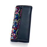 Guatemalan Leather Trifold Wallet, Embroidered Mayan Design Wallet With Check Book Slit