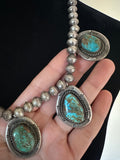 Vintage Native American Sterling Silver & Nevada Turquoise Pendant Necklace