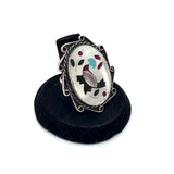 Size 7.5  Vintage Zuni Sterling Silver Mosaic Multi-Stone Inlay Ring (A021)