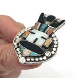 Huge Southwest Vintage Sterling Silver Multi Stone Inlay Kachina Ring, (R017)