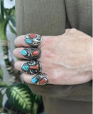 Size 10.25 Old Pawn Navajo 2 Stone Natural Coral & Turquoise Sterling Men's Ring #A007