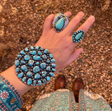 Huge Vintage Native American Navajo Kingman Nugget Turquoise Cuff Bracelet.