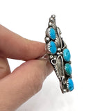 Vintage Native American Sterling Silver & Turquoise Elongated Ring Sz. 7 1/4 (A023)