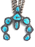 Vintage Navajo Sterling Silver & Morenci Turquoise Squash Blossom Necklace, 205 Grams (N041)