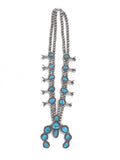 Vintage Navajo Sterling Silver & Morenci Turquoise Squash Blossom Necklace, 205 Grams (N041)