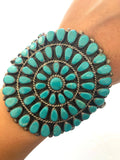 Vintage Native American Sterling Silver & Turquoise Cluster Bracelet Cuff Signed JJP B018