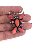 Vintage Native American Sterling Silver Red Spiny Oyster Butterfly Ring Signed