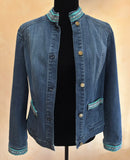 Embellished Denim Jacket, Tribal Boho Jean Jacket, Size Medium