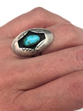 Sz 7 Vintage Native American Sterling Silver Shadow Box Turquoise Ring