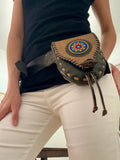 Boho Leather Belt Bag with Beadwork, Hippie Travel Bag