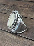 Vintage Sterling Silver & Mother of Pearl Solid Cuff Bracelet, 57 Grams, Navajo Bracelet