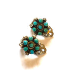 Vintage Zuni Sterling Silver & Snake-Eye Turquoise Clip Small Earrings (E008)