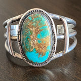 53 Gr. Vintage Native American Royston Gem Quality Turquoise Sterling Silver Cuff Bracelet B024