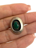 Size 6 Vintage Sterling Silver Southwestern Green Turquoise Shadow Box Ring A034