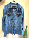 Embellished Denim Jacket, Vintage African Textiles, Boho Jean Jacket