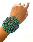 Vintage Native American Sterling Silver & Turquoise Cluster Bracelet Cuff Signed JJP B018