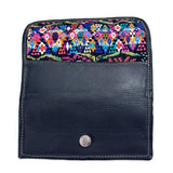 Guatemalan Leather Trifold Wallet, Embroidered Mayan Design Wallet With Check Book Slit