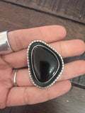 Large Tom Coriz Santo Domingo Black Onyx & Sterling Silver Ring SZ 8 3/4