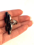 Apache Silversmith Darrel Victor Sterling Silver & Onyx Cluster Ring Size 9