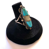 Size 7.5 Vintage Navajo Sterling Silver Turquoise & MOP Ring (A080)