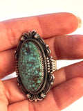 Navajo Bennie Ration Natural Turquoise And Sterling Silver Signed Ring, Sz 7.5