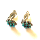 Vintage Zuni Sterling Silver & Snake-Eye Turquoise Clip Small Earrings (E008)