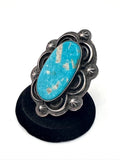 Sz 7.25  Huge Sterling Silver & Turquoise Ring By Navajo Artist Chimney Butte, 31 Grams