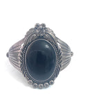 Huge Vintage Native American Sterling Silver Onyx Cuff Bracelet, 70 Grams