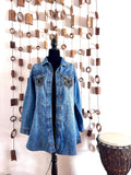 Embellished Denim Jacket, Vintage African Textiles, Boho Jean Jacket