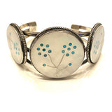 Vintage Zuni Sterling Silver Cuff Bracelet, Mother of Pearl Turquoise Inlay