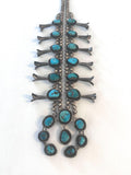 Vintage Navajo Sterling Silver & Turquoise Squash Blossom Necklace 235  Gr.