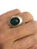 Size 6 Vintage Sterling Silver Southwestern Green Turquoise Shadow Box Ring A034