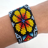 Beaded Wide Bracelet, Multi-Color Tiny Beads, Tribal Jewelry