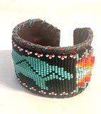 Unisex Leather Beaded Wide Cuff Bracelet / Bead Work Design
