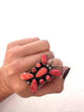 Vintage Native American Sterling Silver Red Spiny Oyster Butterfly Ring Signed