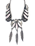 Intricate Vintage Navajo Sterling Silver Mother of Pearl Pendant Necklace (N033)