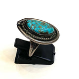 Sz. 6.25 Vintage Native American Sterling Silver Turquoise Ring, A086