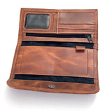 Guatemalan Leather Trifold Wallet, Embroidered Mayan Design Wallet With Check Book Slit
