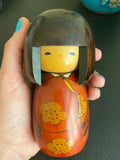 Japanese Kokeshi Wooden Doll, Flower Design Kimono