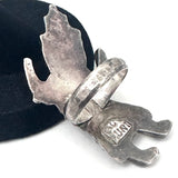 Vintage Zuni Kachina Ring, Multi-Stone Inlay Sterling Silver, Size 7.5