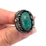 Size 6.5 Vintage Green Turquoise Sterling Silver Ring, Navajo, Native American (A002)