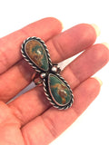 Size 7 Vintage Navajo Sterling Silver & Royston Turquoise Double Gemstone Ring